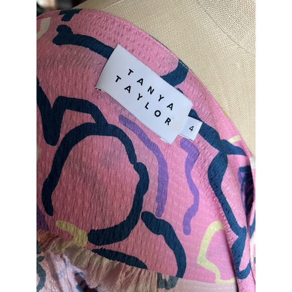 TANYA TAYLOR Painted Silk Blouse in Pink Size 4 - Picture 4 of 6